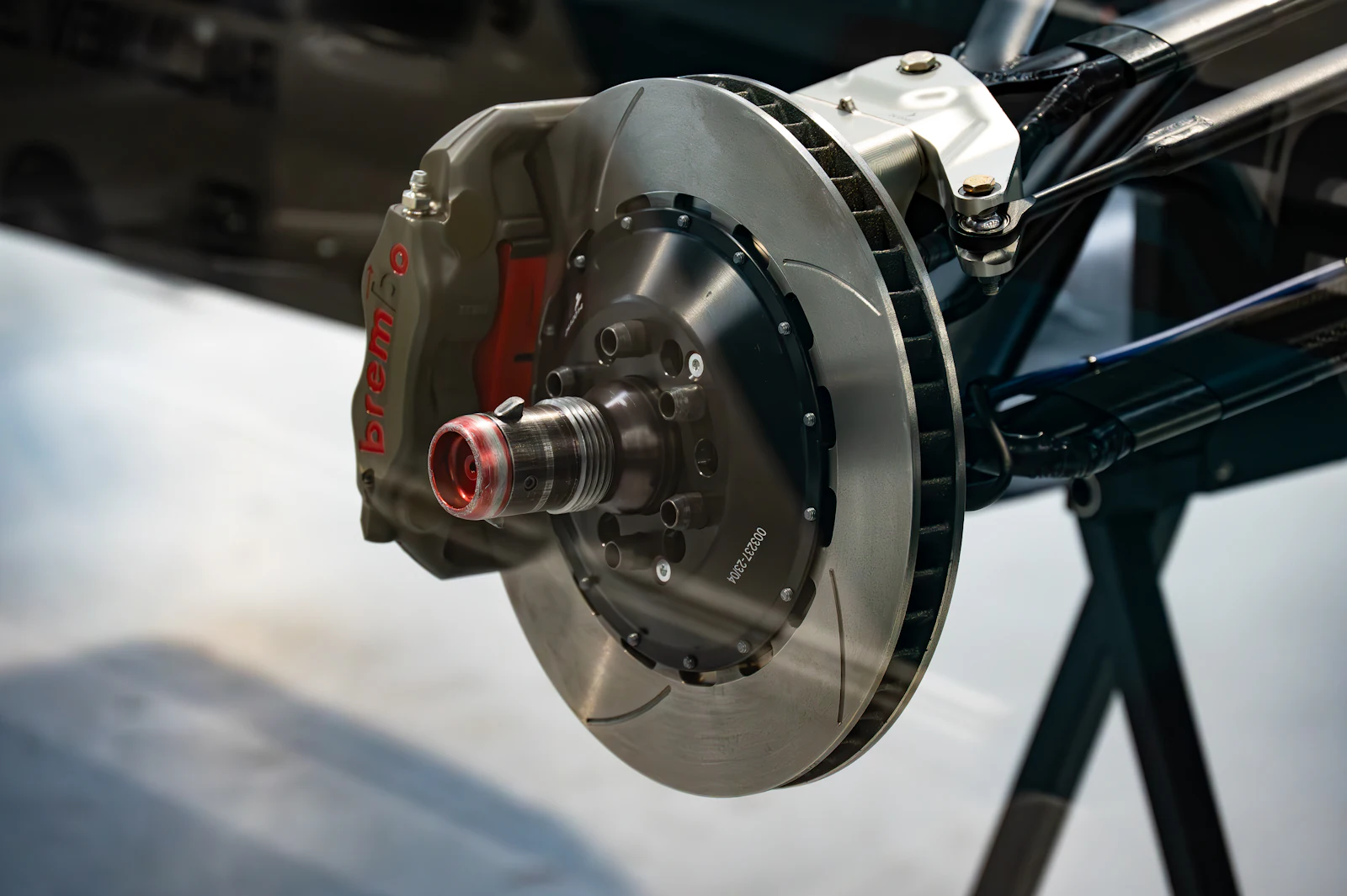 Close up of a car brake disc and caliper