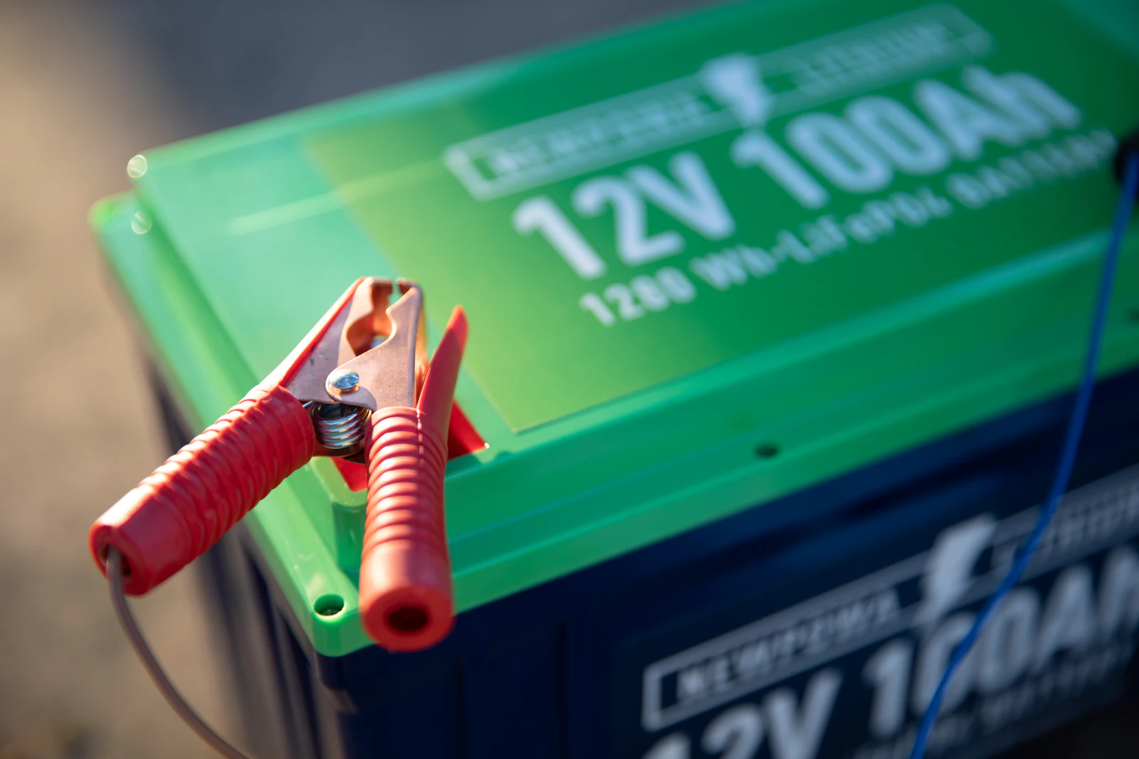 Car battery with jump leads