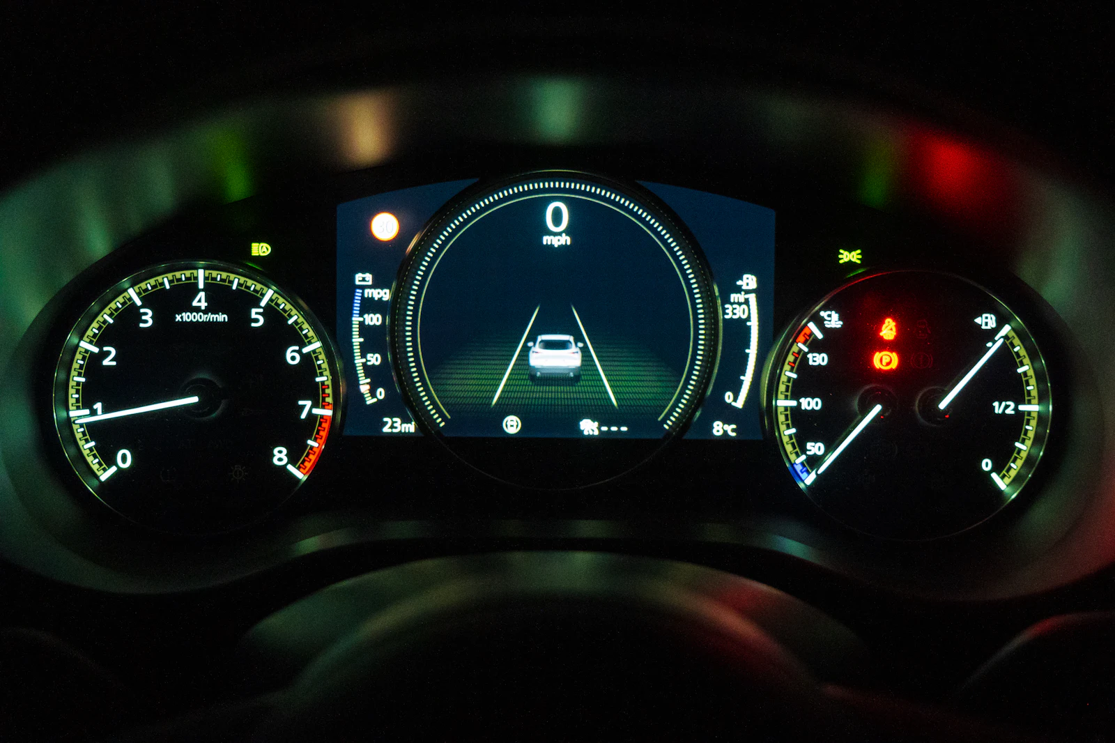 Car instrument cluster with warning lights